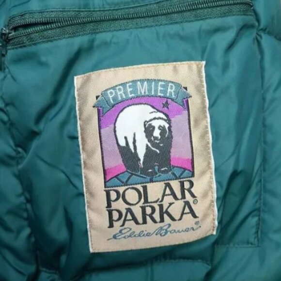 VTG Eddie Bauer Goose Down Premier Polar Parka Women M Canadian Coyote Fur Green - Picture 6 of 10